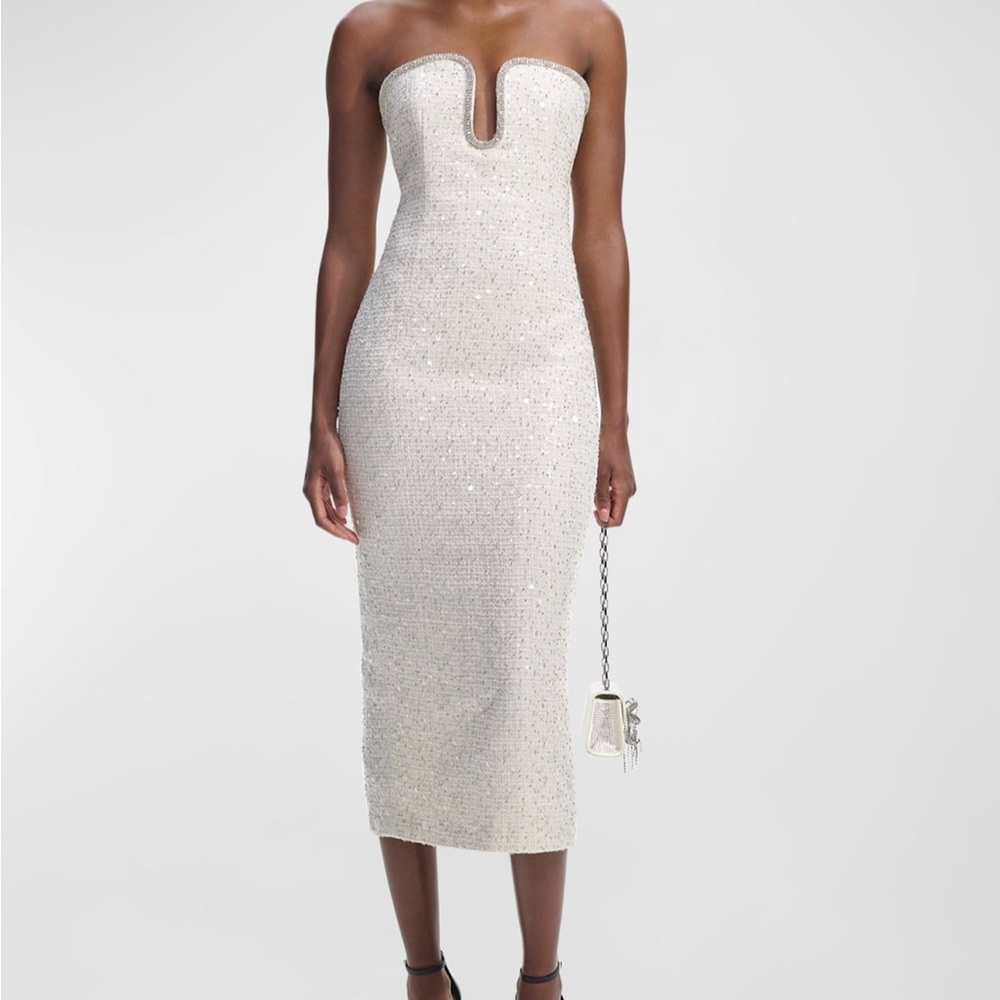 Self-portrait strapless sequin boucle midi dress size 8 EUC